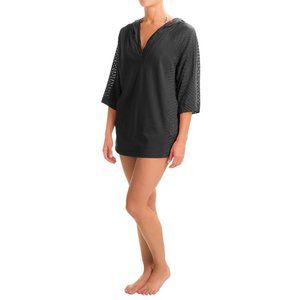 NEW Lole Reggae Black Bathing Suit Hoodie Topper Cover Up Tonal Striping Large